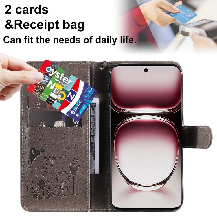 For OPPO Reno12 Pro 5G Global Cat and Bee Embossed Flip Leather Phone Case