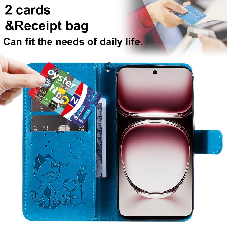 For OPPO Reno12 Pro 5G Global Cat and Bee Embossed Flip Leather Phone Case