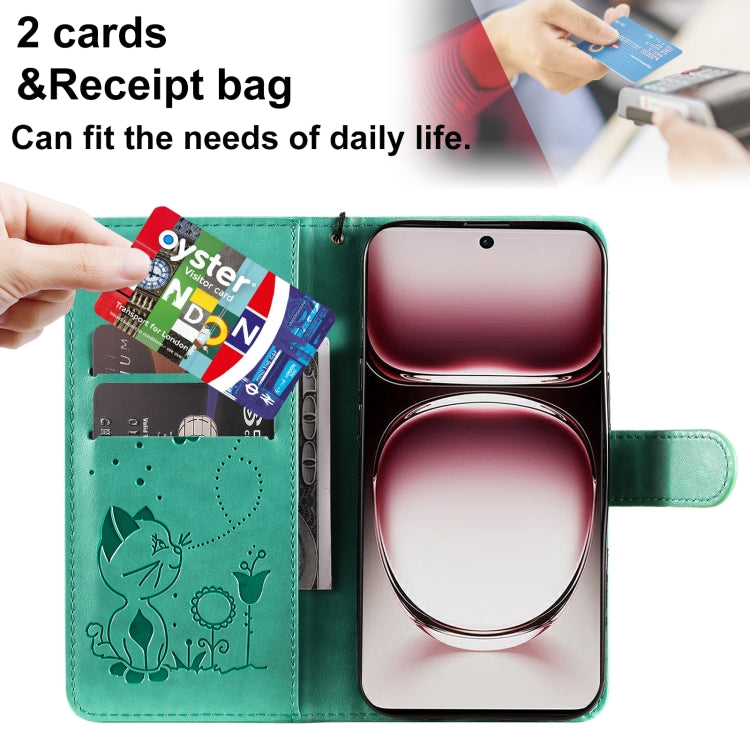 For OPPO Reno12 Pro 5G Global Cat and Bee Embossed Flip Leather Phone Case