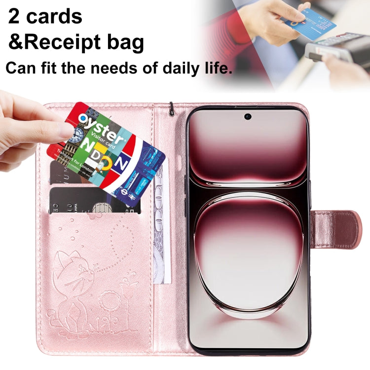 For OPPO Reno12 Pro 5G Global Cat and Bee Embossed Flip Leather Phone Case