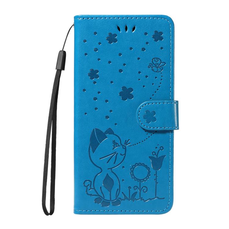 For OPPO A5 Pro 5G Global Cat and Bee Embossed Flip Leather Phone Case