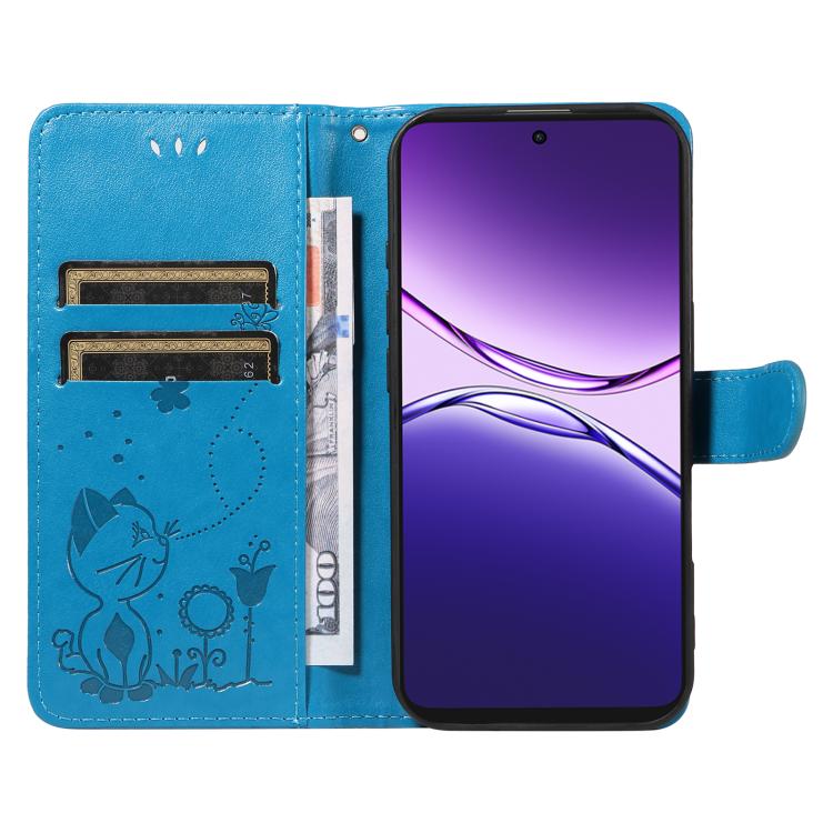 For OPPO A5 Pro 5G Global Cat and Bee Embossed Flip Leather Phone Case