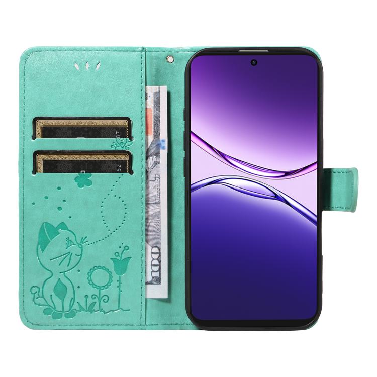 For OPPO A5 Pro 5G Global Cat and Bee Embossed Flip Leather Phone Case