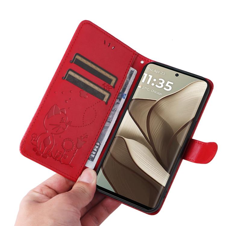 For OPPO A60 5G Global / A40 4G Global Cat and Bee Embossed Flip Leather Phone Case