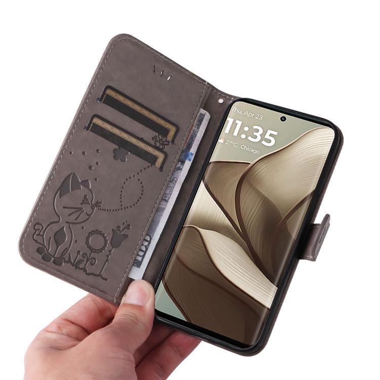 For OPPO A60 5G Global / A40 4G Global Cat and Bee Embossed Flip Leather Phone Case