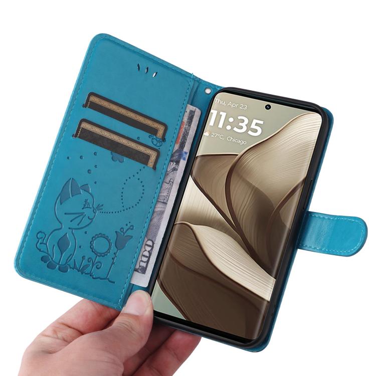 For OPPO A60 5G Global / A40 4G Global Cat and Bee Embossed Flip Leather Phone Case