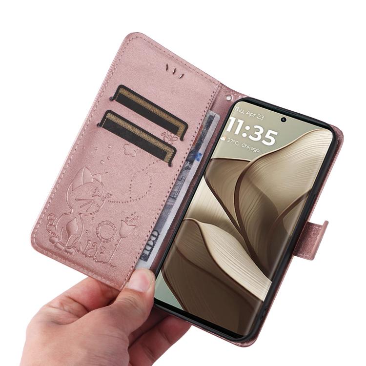 For OPPO A60 5G Global / A40 4G Global Cat and Bee Embossed Flip Leather Phone Case