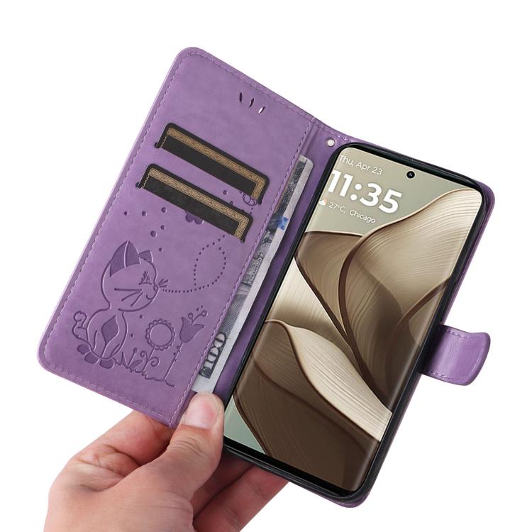 For OPPO A60 5G Global / A40 4G Global Cat and Bee Embossed Flip Leather Phone Case