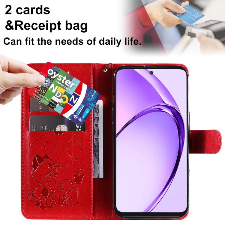 For OPPO K12X 5G Global Cat and Bee Embossed Flip Leather Phone Case
