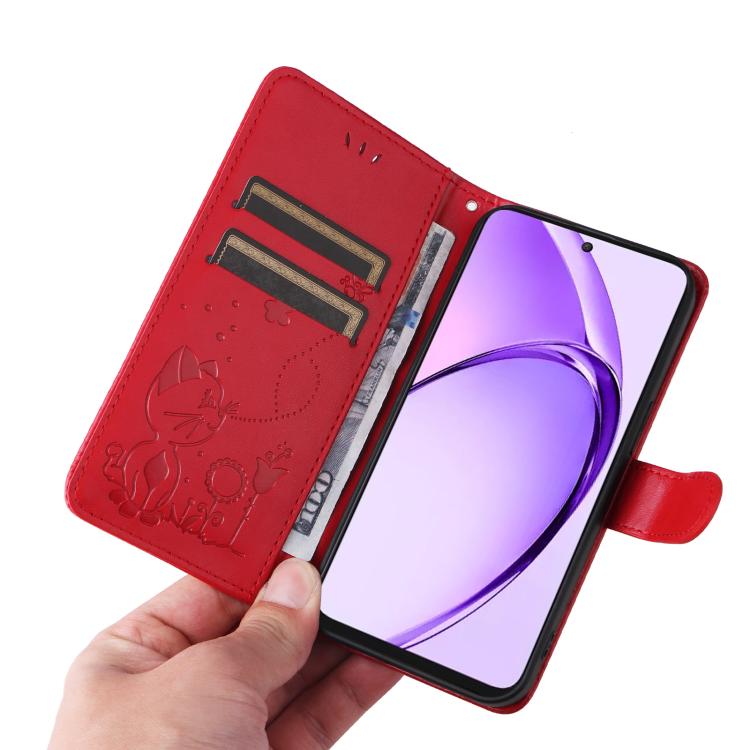 For OPPO K12X 5G Global Cat and Bee Embossed Flip Leather Phone Case