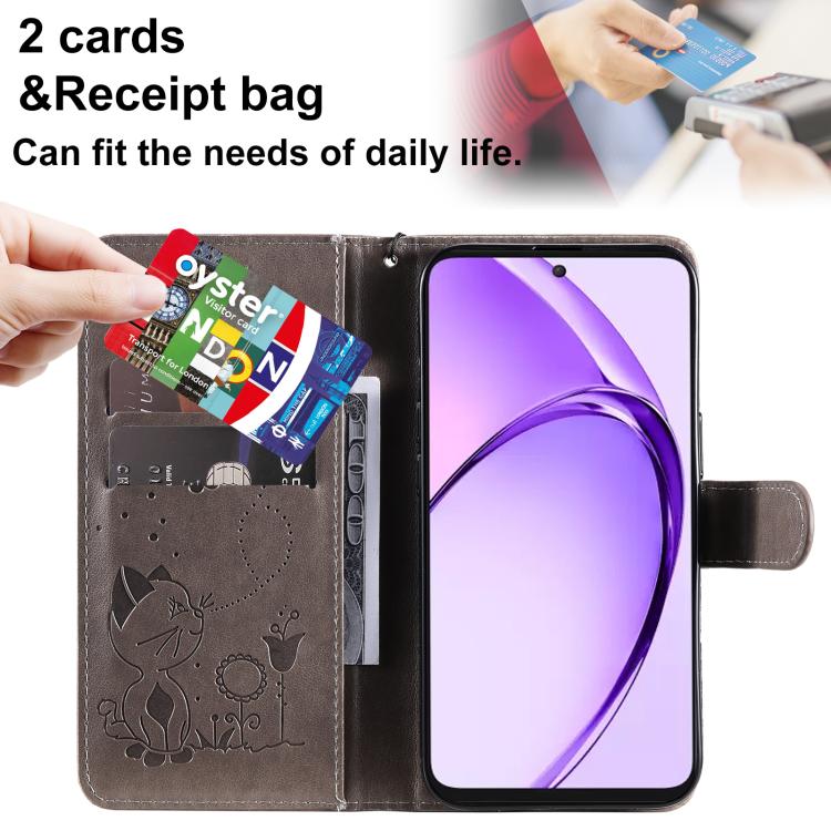 For OPPO K12X 5G Global Cat and Bee Embossed Flip Leather Phone Case