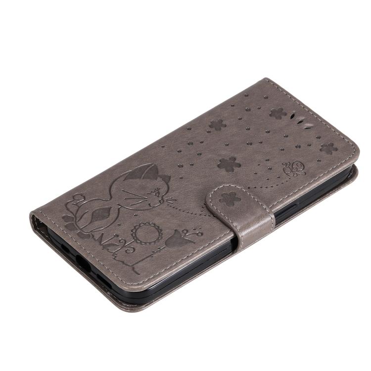 For OPPO K12X 5G Global Cat and Bee Embossed Flip Leather Phone Case