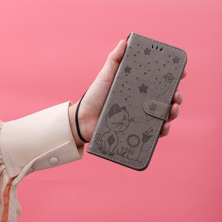For OPPO K12X 5G Global Cat and Bee Embossed Flip Leather Phone Case