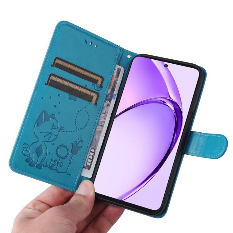 For OPPO K12X 5G Global Cat and Bee Embossed Flip Leather Phone Case