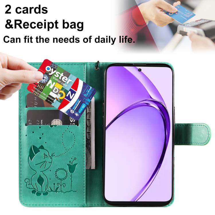 For OPPO K12X 5G Global Cat and Bee Embossed Flip Leather Phone Case
