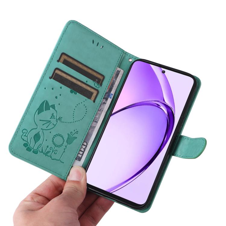 For OPPO K12X 5G Global Cat and Bee Embossed Flip Leather Phone Case