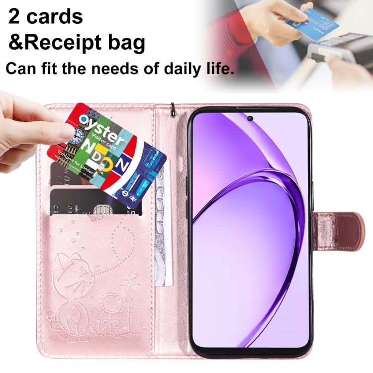 For OPPO K12X 5G Global Cat and Bee Embossed Flip Leather Phone Case