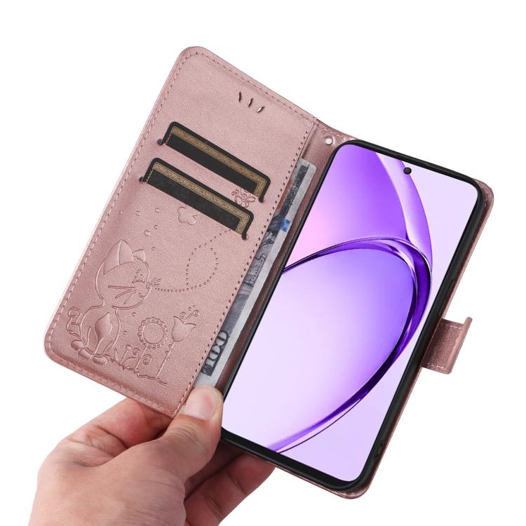 For OPPO K12X 5G Global Cat and Bee Embossed Flip Leather Phone Case