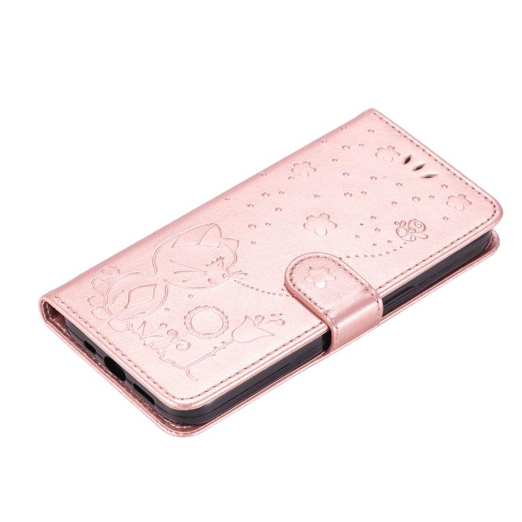 For OPPO K12X 5G Global Cat and Bee Embossed Flip Leather Phone Case