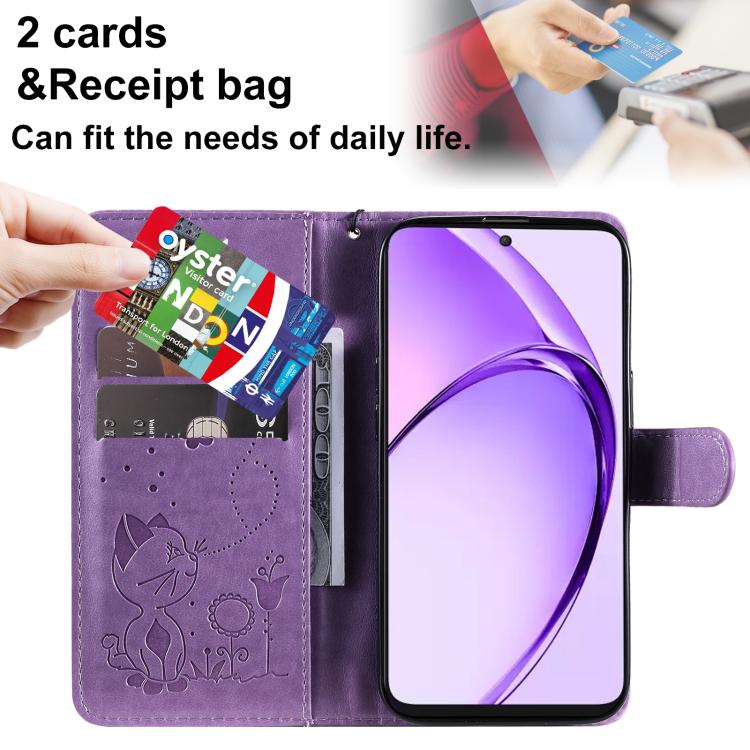 For OPPO K12X 5G Global Cat and Bee Embossed Flip Leather Phone Case