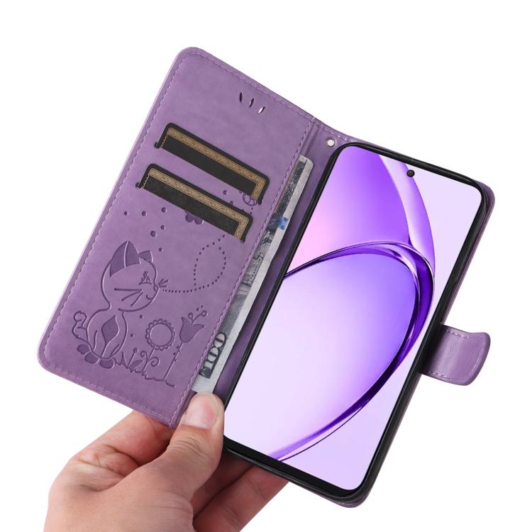 For OPPO K12X 5G Global Cat and Bee Embossed Flip Leather Phone Case