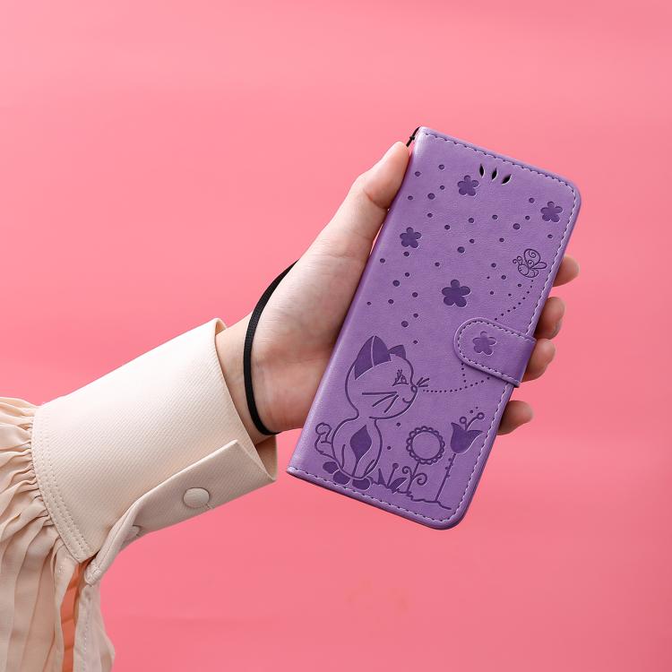 For OPPO K12X 5G Global Cat and Bee Embossed Flip Leather Phone Case