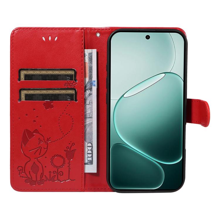 For OPPO A6 Pro 4G / 5G Global Cat and Bee Embossed Flip Leather Phone Case