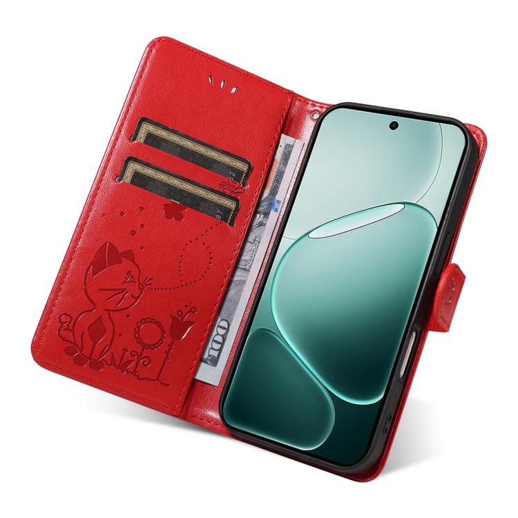 For OPPO A6 Pro 4G / 5G Global Cat and Bee Embossed Flip Leather Phone Case