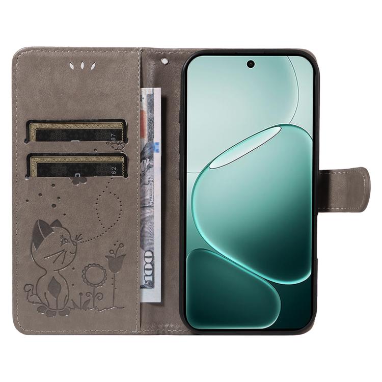 For OPPO A6 Pro 4G / 5G Global Cat and Bee Embossed Flip Leather Phone Case