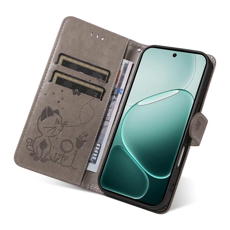 For OPPO A6 Pro 4G / 5G Global Cat and Bee Embossed Flip Leather Phone Case