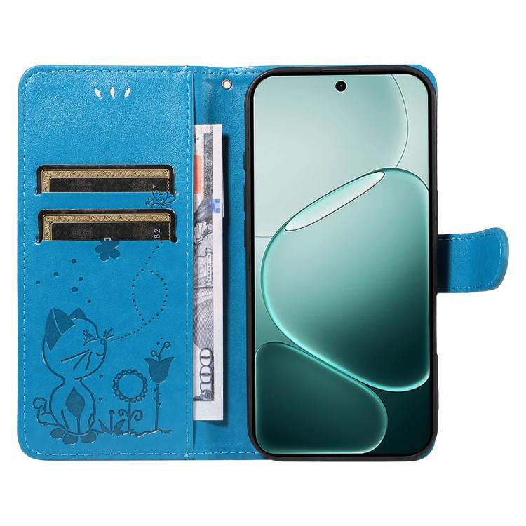 For OPPO A6 Pro 4G / 5G Global Cat and Bee Embossed Flip Leather Phone Case