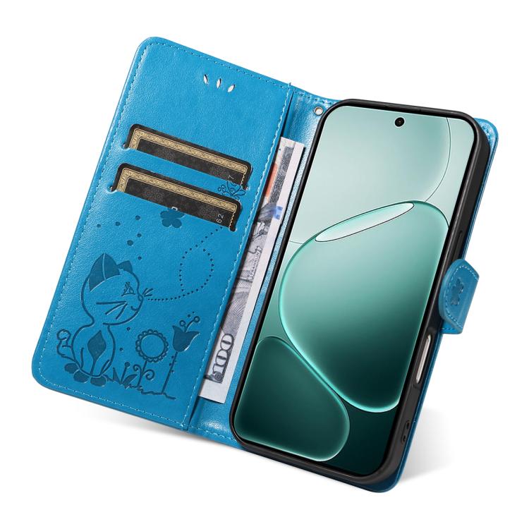For OPPO A6 Pro 4G / 5G Global Cat and Bee Embossed Flip Leather Phone Case