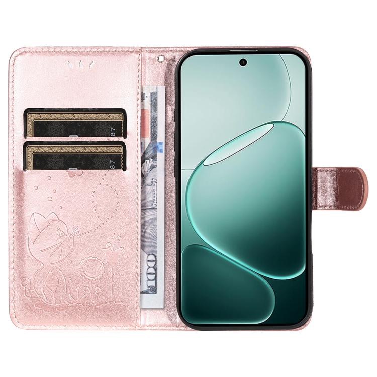For OPPO A6 Pro 4G / 5G Global Cat and Bee Embossed Flip Leather Phone Case
