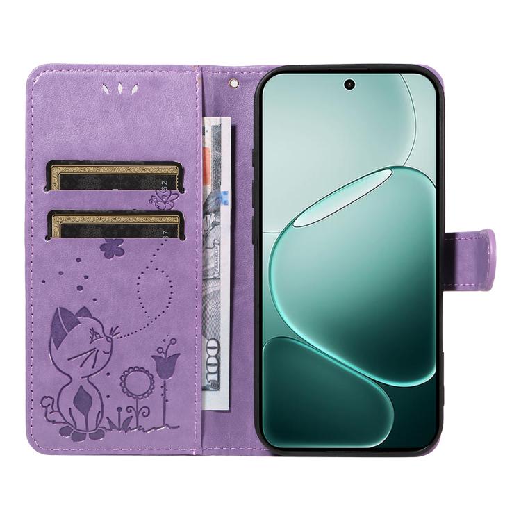 For OPPO A6 Pro 4G / 5G Global Cat and Bee Embossed Flip Leather Phone Case