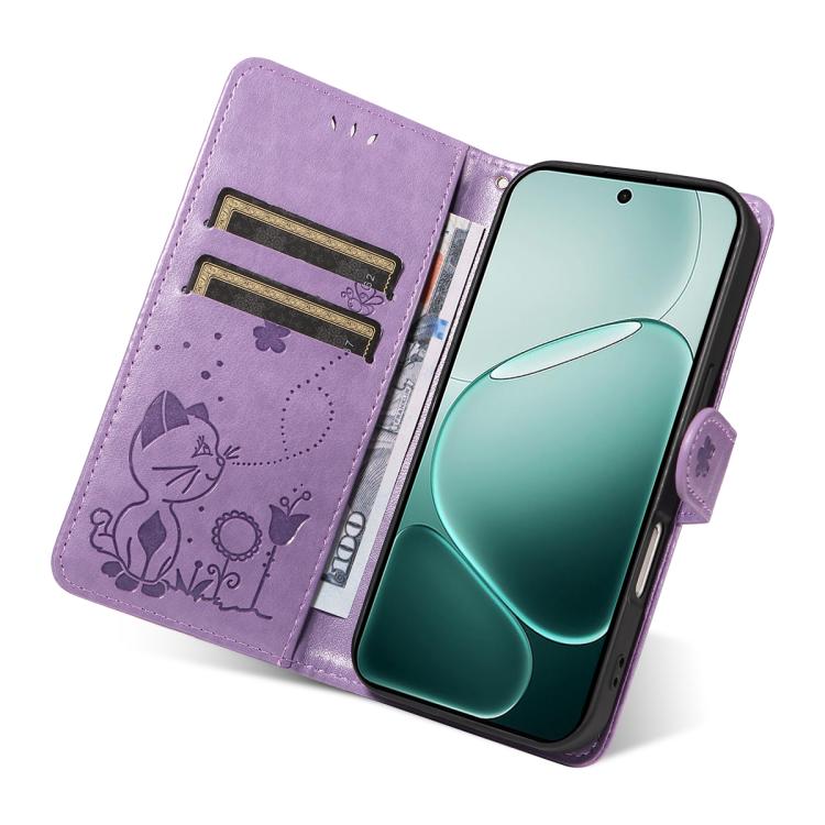 For OPPO A6 Pro 4G / 5G Global Cat and Bee Embossed Flip Leather Phone Case