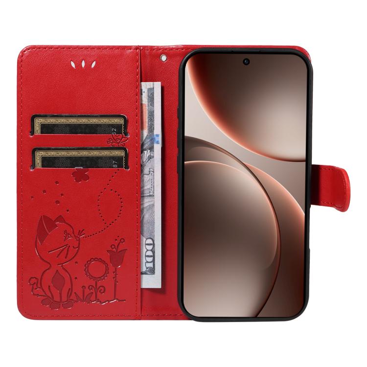 For OPPO Find X9 Pro Cat and Bee Embossed Flip Leather Phone Case