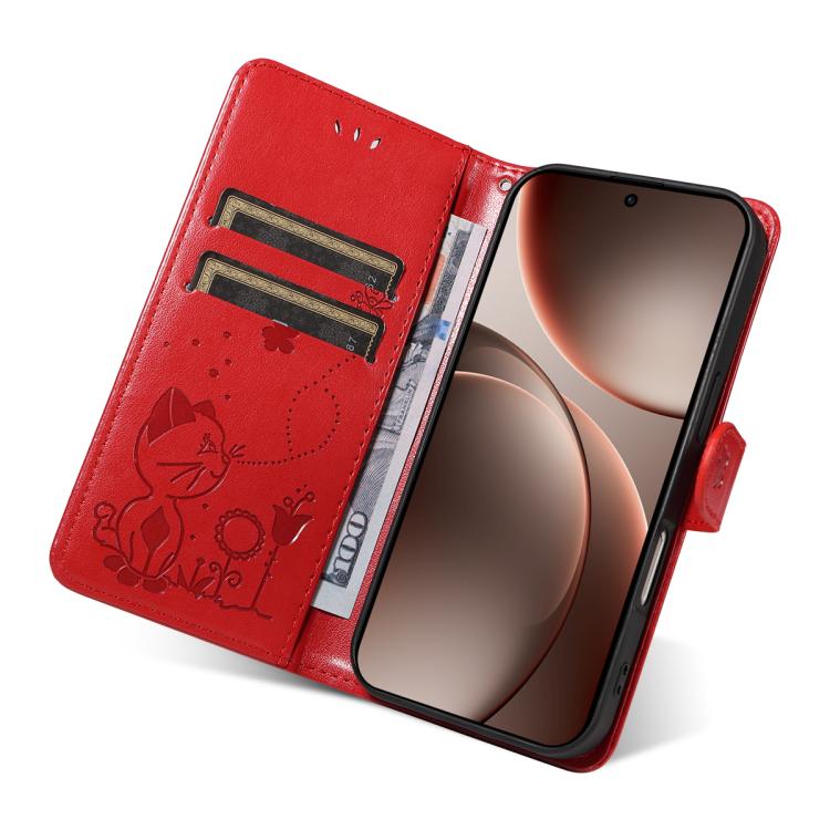 For OPPO Find X9 Pro Cat and Bee Embossed Flip Leather Phone Case