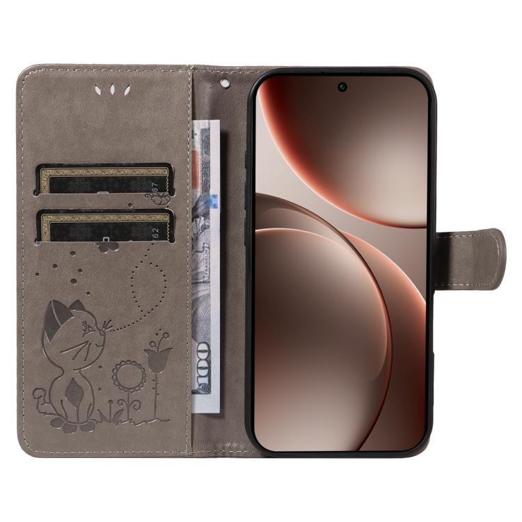 For OPPO Find X9 Pro Cat and Bee Embossed Flip Leather Phone Case