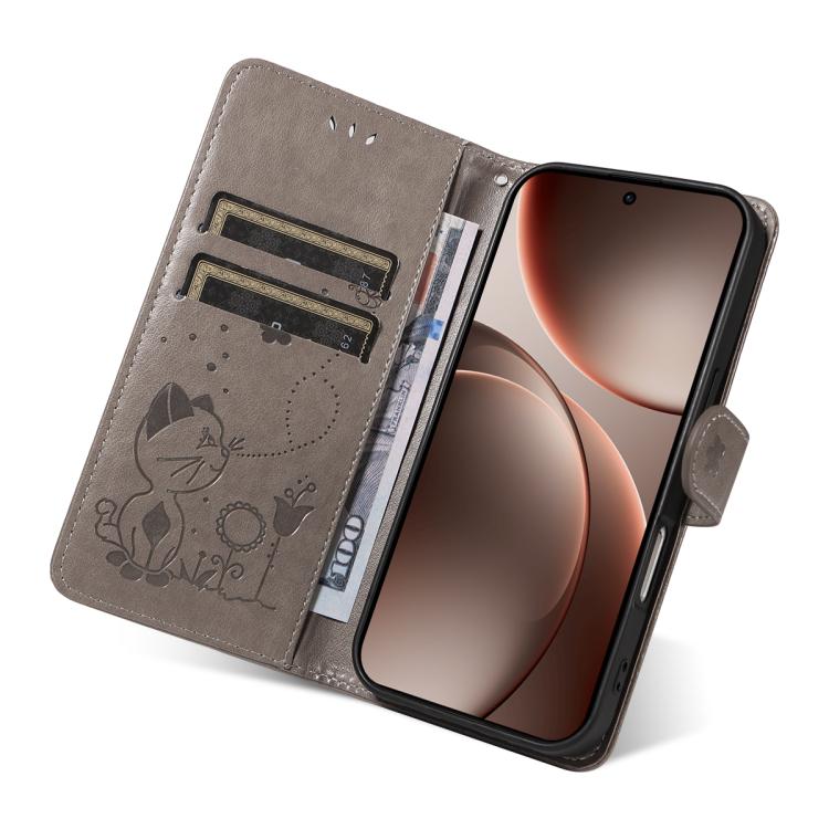 For OPPO Find X9 Pro Cat and Bee Embossed Flip Leather Phone Case