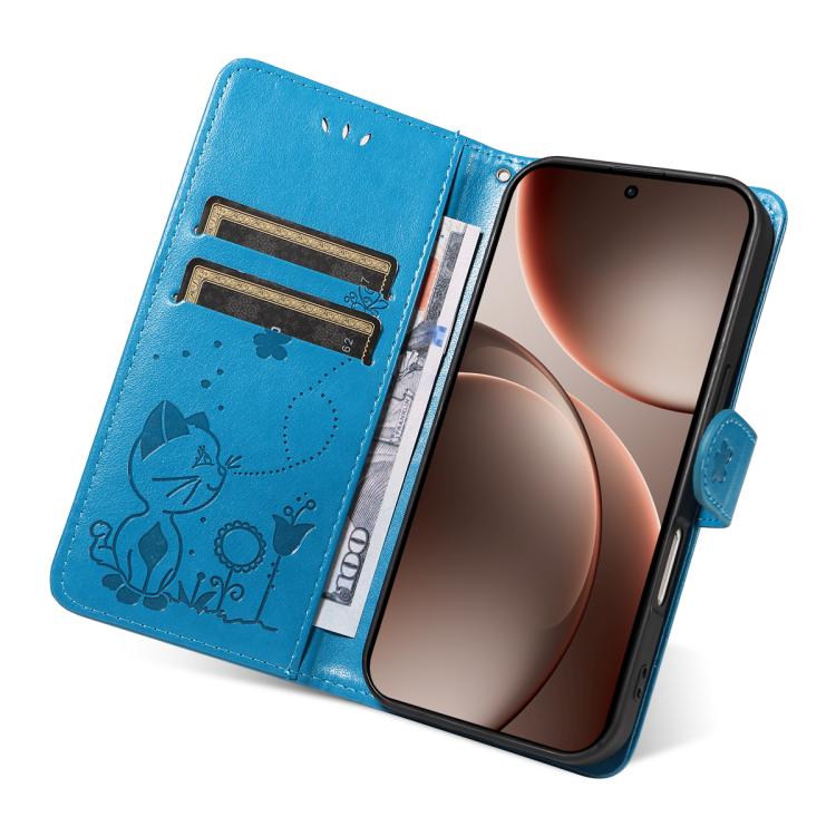 For OPPO Find X9 Pro Cat and Bee Embossed Flip Leather Phone Case