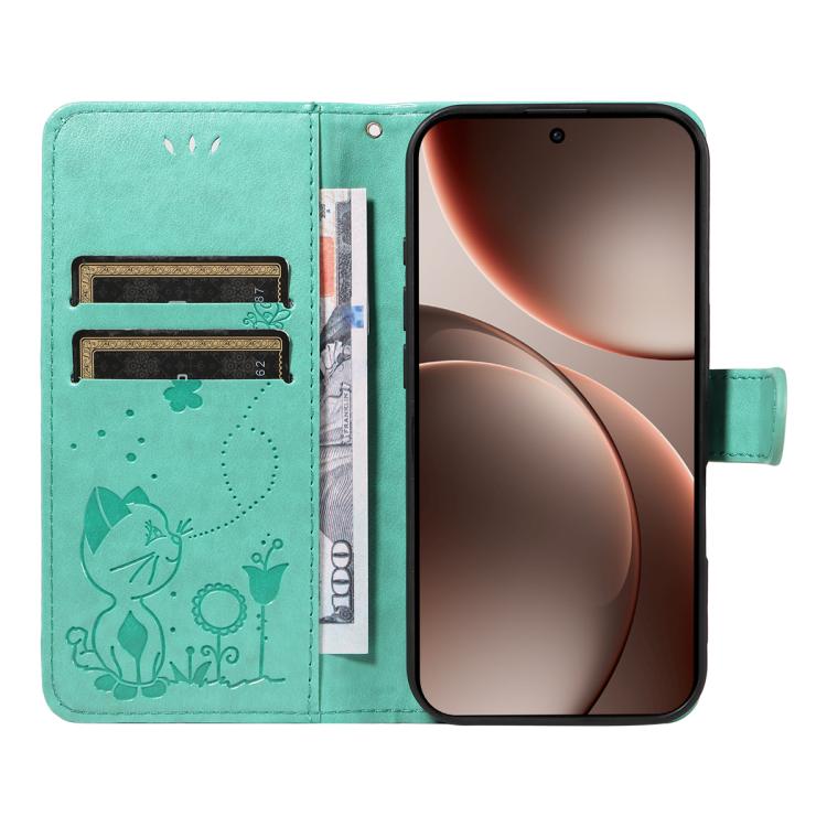 For OPPO Find X9 Pro Cat and Bee Embossed Flip Leather Phone Case