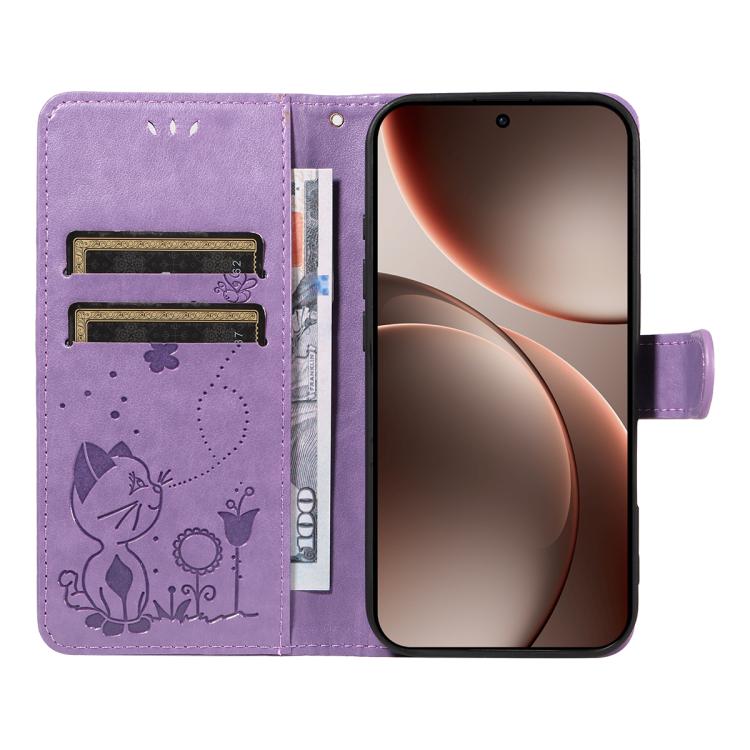 For OPPO Find X9 Pro Cat and Bee Embossed Flip Leather Phone Case