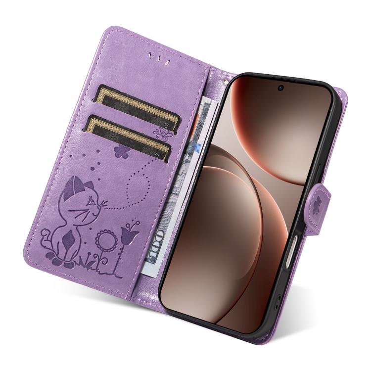 For OPPO Find X9 Pro Cat and Bee Embossed Flip Leather Phone Case