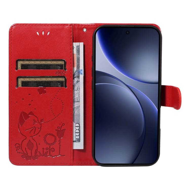 For OPPO Find X9 Cat and Bee Embossed Flip Leather Phone Case