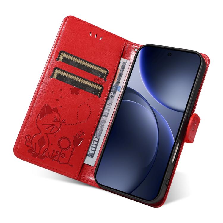 For OPPO Find X9 Cat and Bee Embossed Flip Leather Phone Case