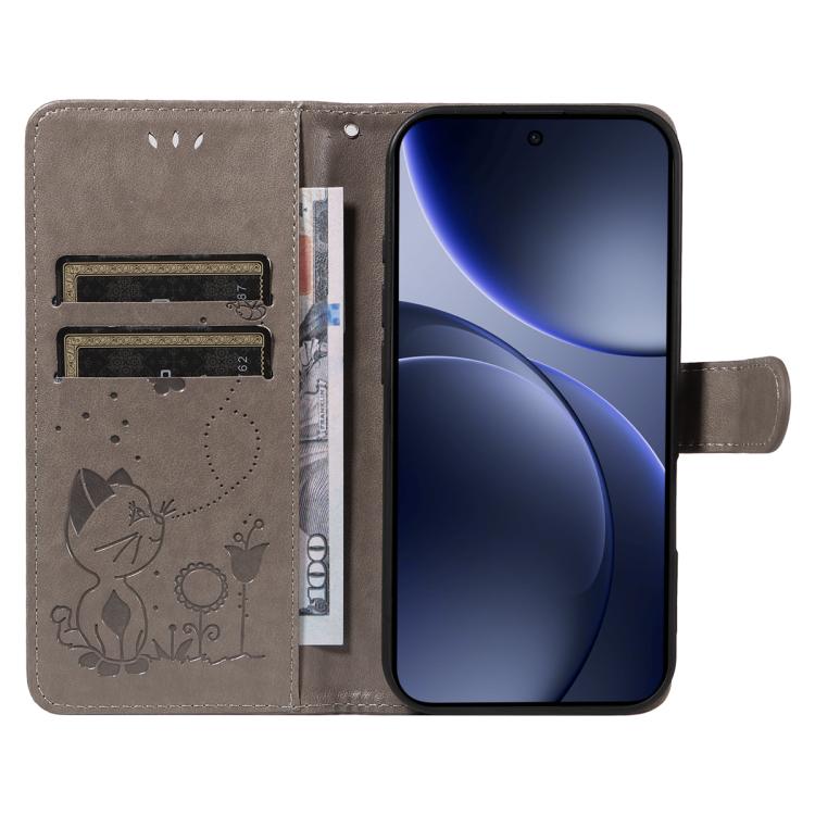 For OPPO Find X9 Cat and Bee Embossed Flip Leather Phone Case