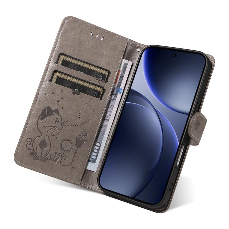For OPPO Find X9 Cat and Bee Embossed Flip Leather Phone Case