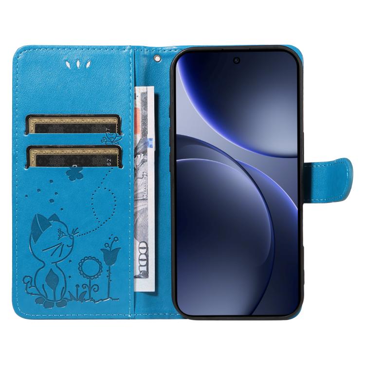 For OPPO Find X9 Cat and Bee Embossed Flip Leather Phone Case