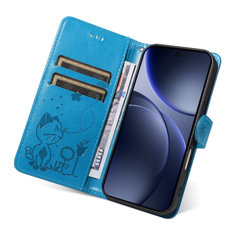 For OPPO Find X9 Cat and Bee Embossed Flip Leather Phone Case