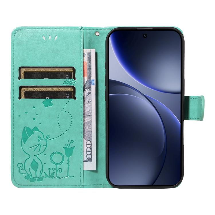 For OPPO Find X9 Cat and Bee Embossed Flip Leather Phone Case
